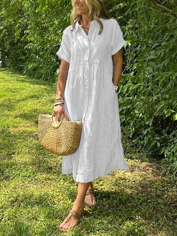 Cressida Striped Button-Up Shirt Dress
