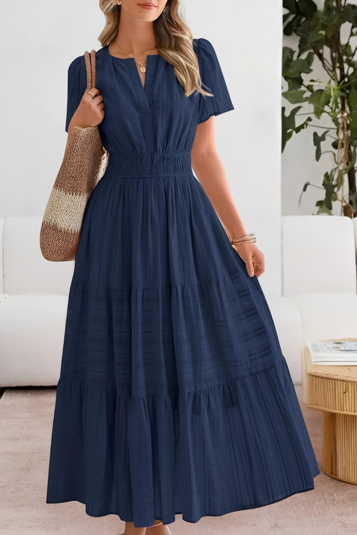 Amira Boho Short Sleeve Smocked Midi Dress