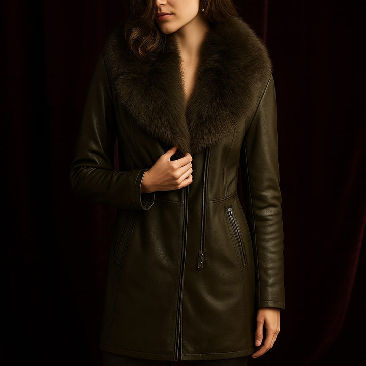 Mariana Fur-Trim Leather Coat