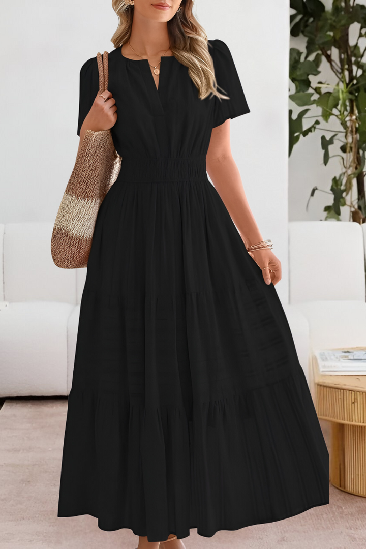 Amira Boho Short Sleeve Smocked Midi Dress