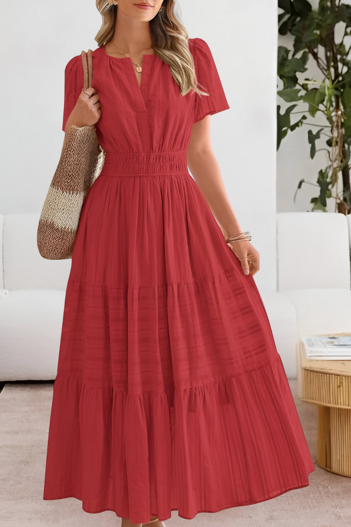 Amira Boho Short Sleeve Smocked Midi Dress