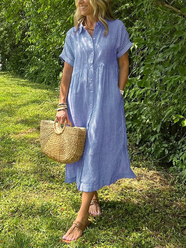 Cressida Striped Button-Up Shirt Dress