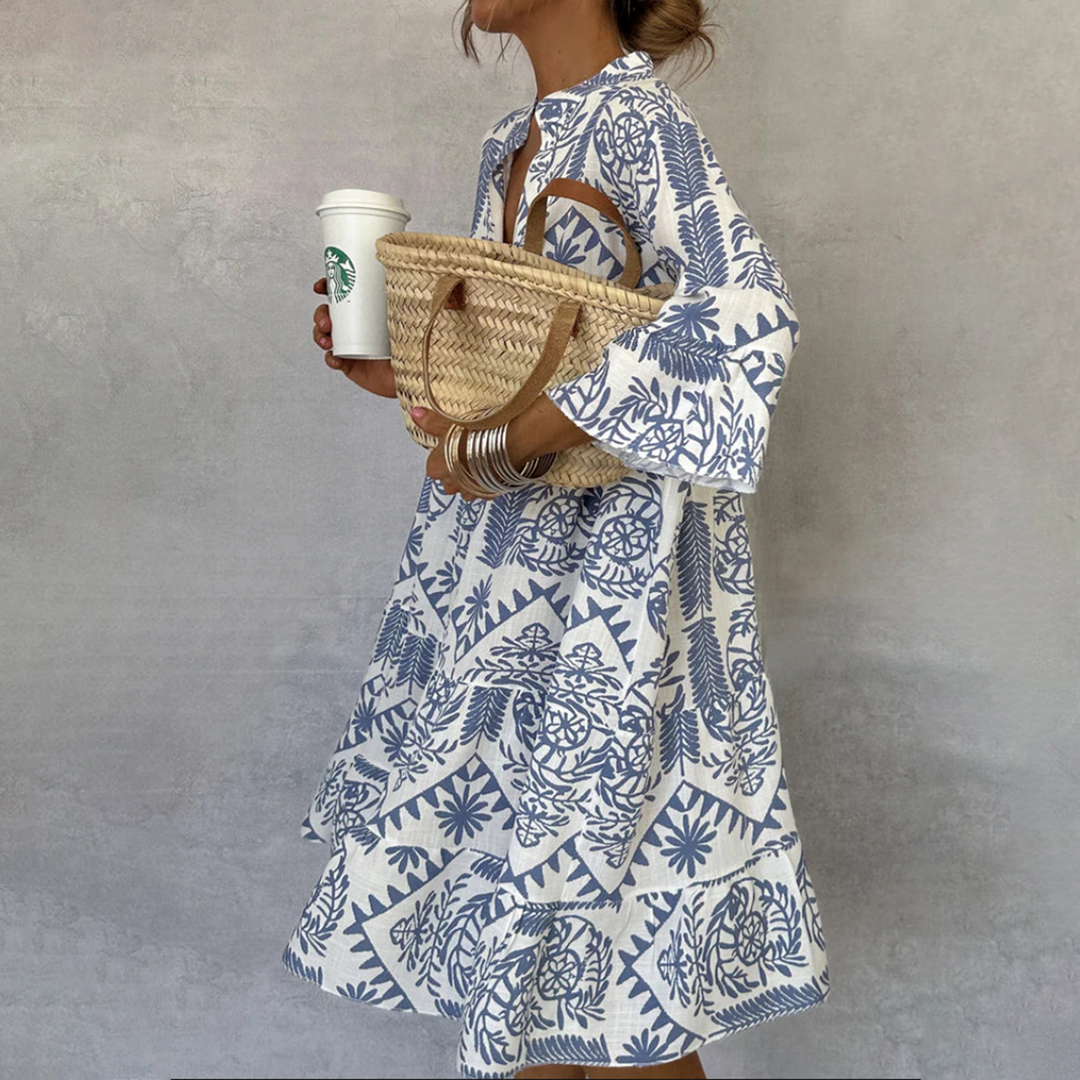 Marisol Boho Patterned Long Sleeve Mini Dress