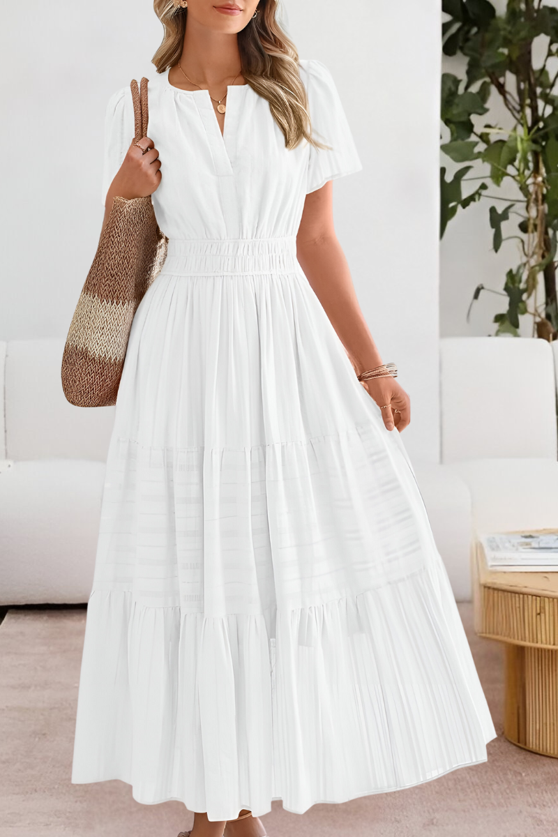 Amira Boho Short Sleeve Smocked Midi Dress
