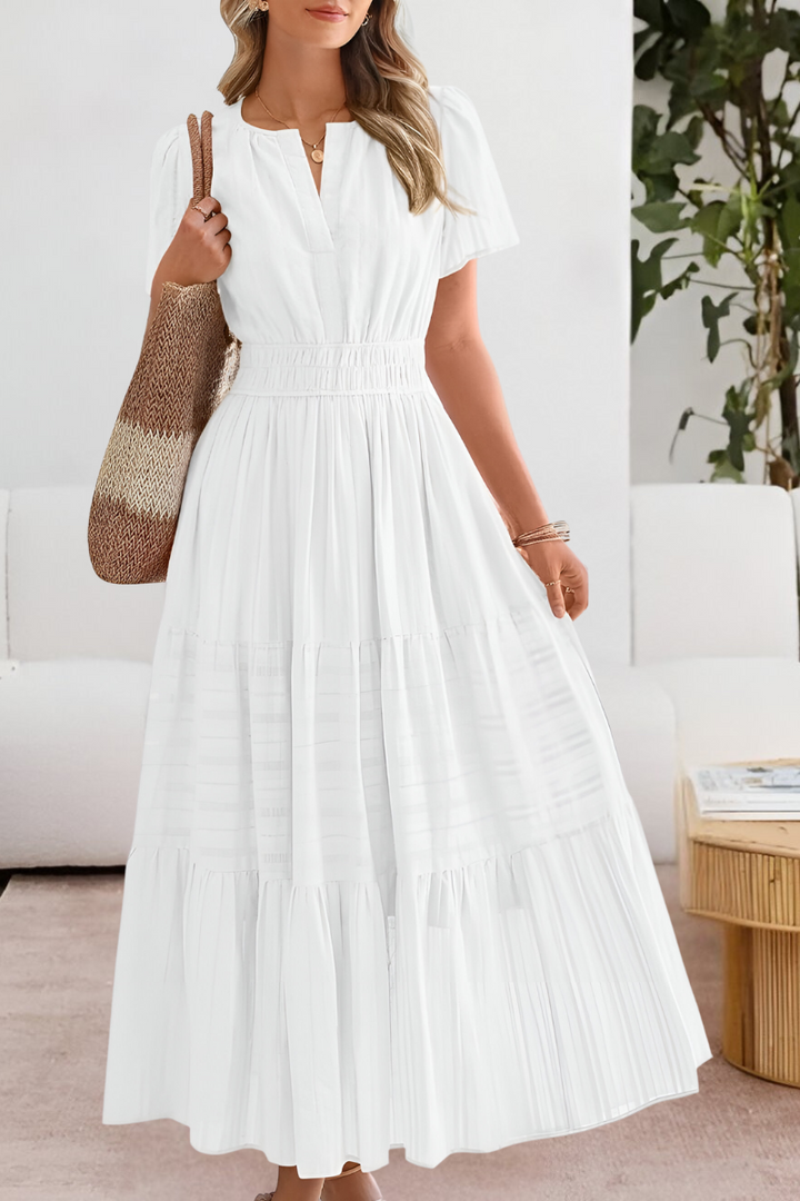 Amira Boho Short Sleeve Smocked Midi Dress