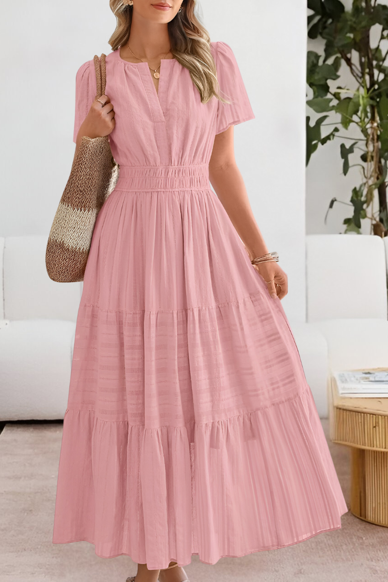 Amira Boho Short Sleeve Smocked Midi Dress