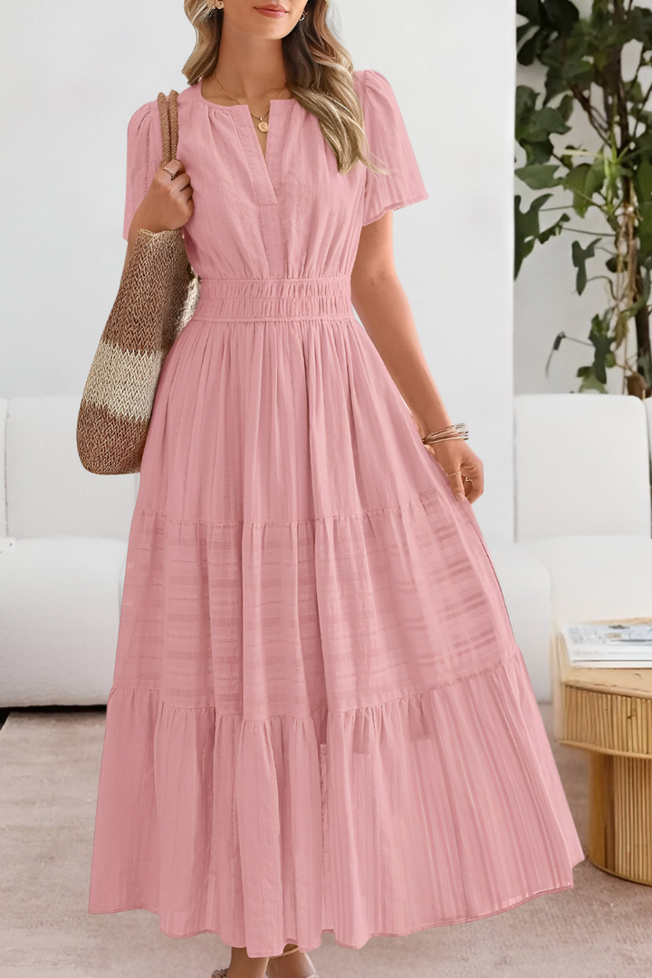 Amira Boho Short Sleeve Smocked Midi Dress