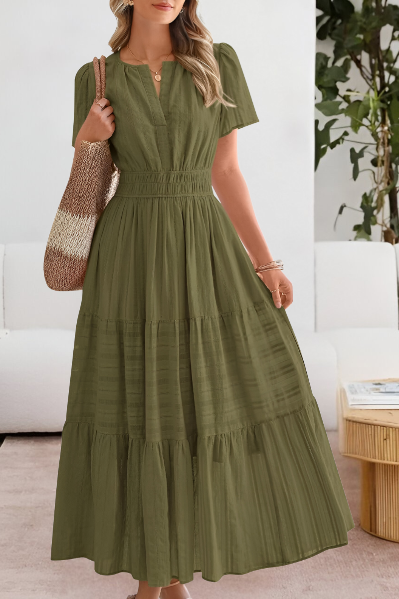 Amira Boho Short Sleeve Smocked Midi Dress