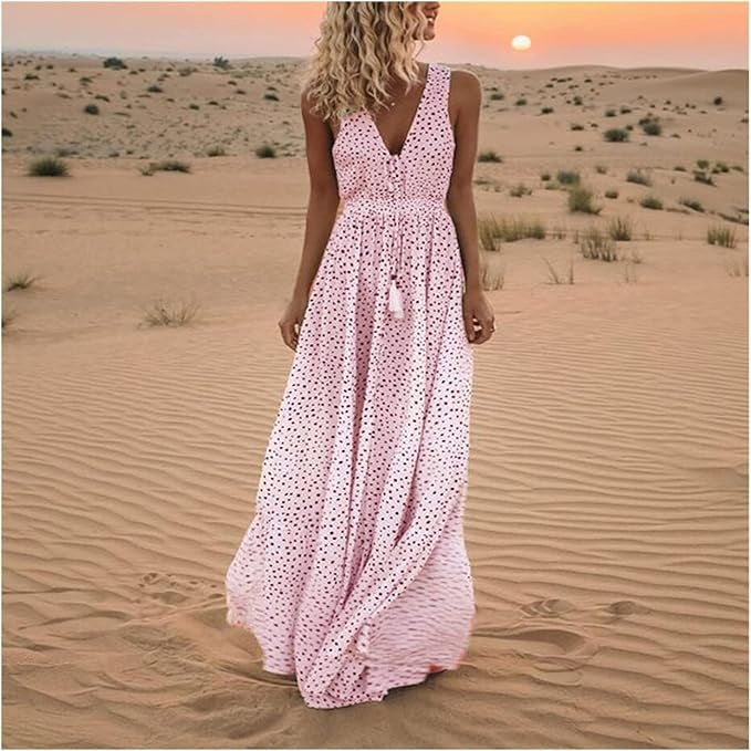 Maelle Boho Sleeveless V Neck Maxi Dress