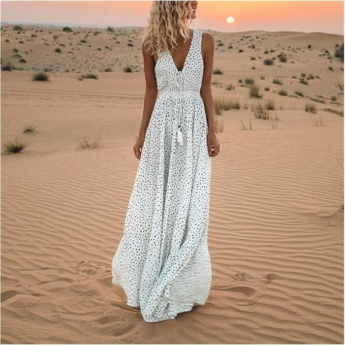 Maelle Boho Sleeveless V Neck Maxi Dress