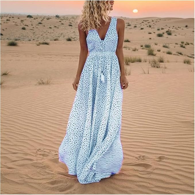 Maelle Boho Sleeveless V Neck Maxi Dress