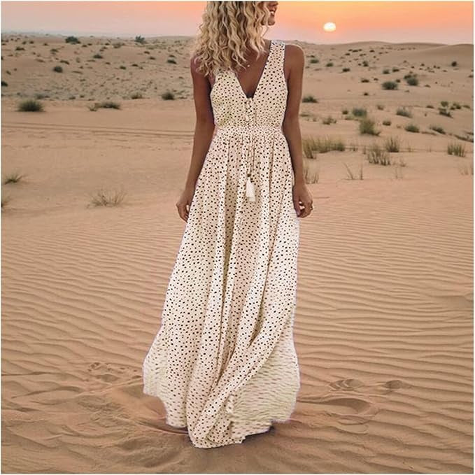 Maelle Boho Sleeveless V Neck Maxi Dress