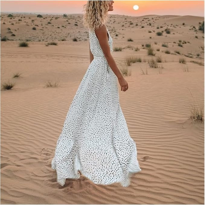 Maelle Boho Sleeveless V Neck Maxi Dress