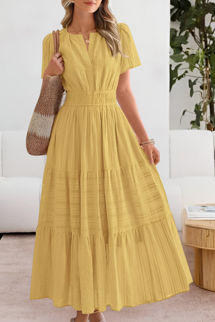 Amira Boho Short Sleeve Smocked Midi Dress
