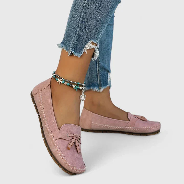 Davina Suede Bow Tassel Slip-On Loafers