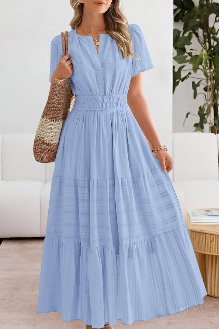Amira Boho Short Sleeve Smocked Midi Dress