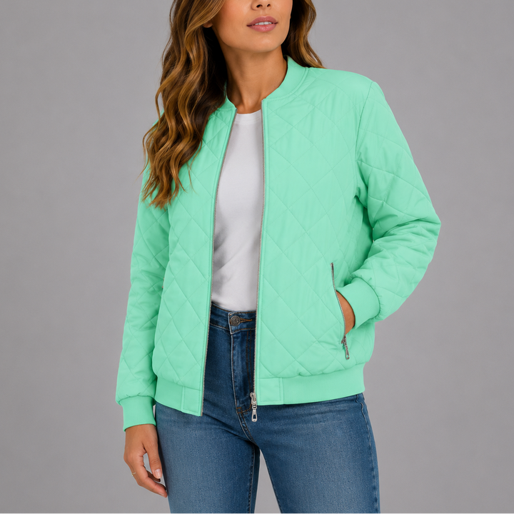 Henrike Quilted Bomber Collarless Jacket