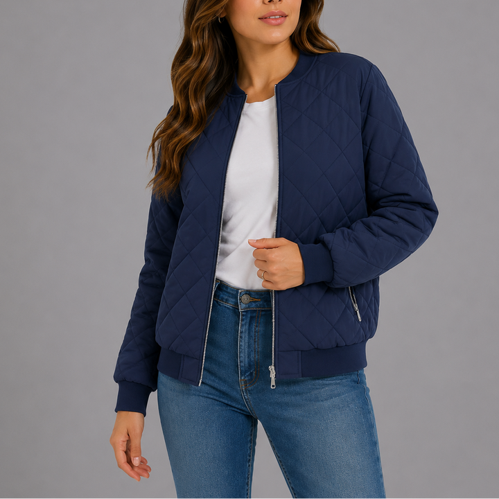 Henrike Quilted Bomber Collarless Jacket