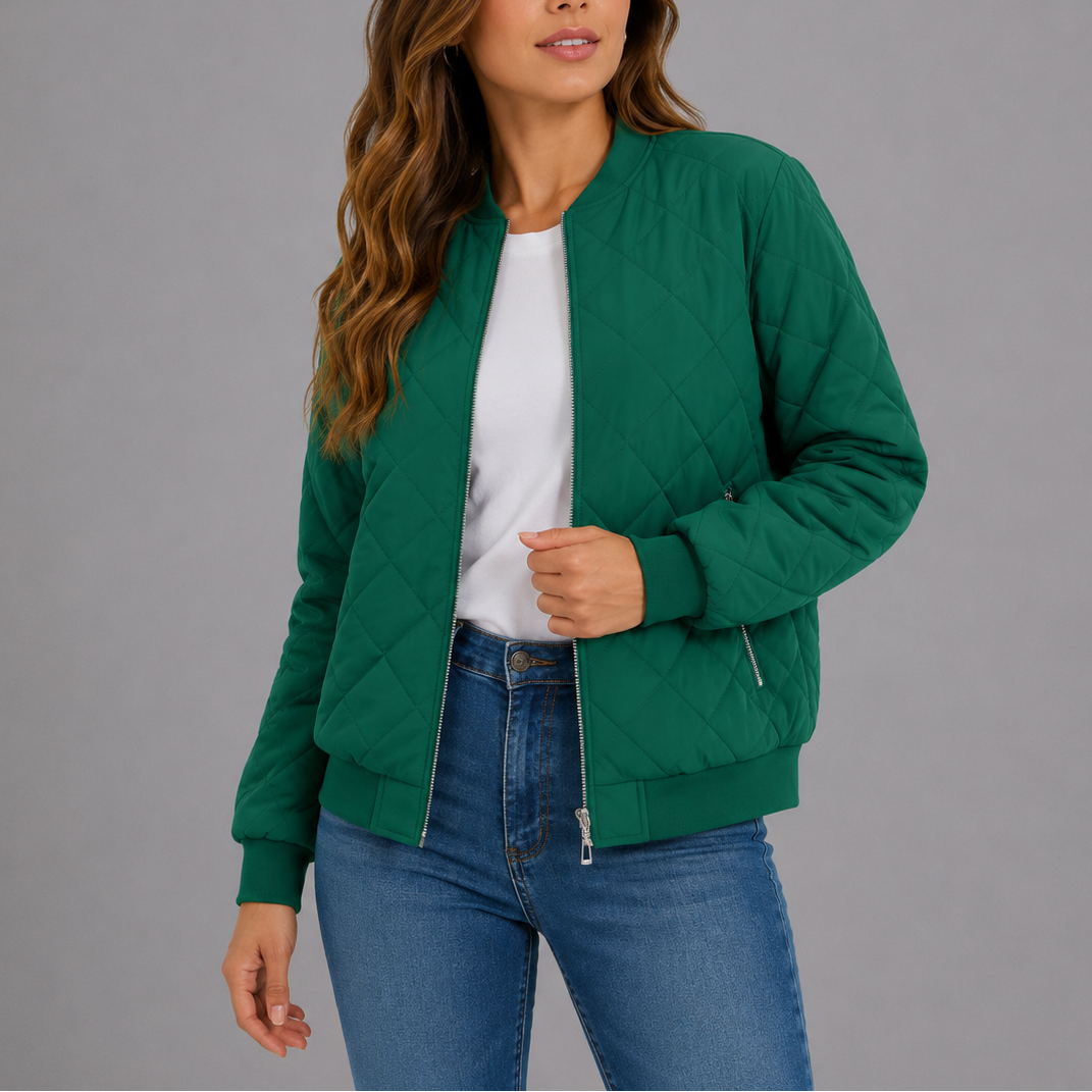 Henrike Quilted Bomber Collarless Jacket