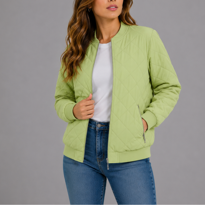 Henrike Quilted Bomber Collarless Jacket