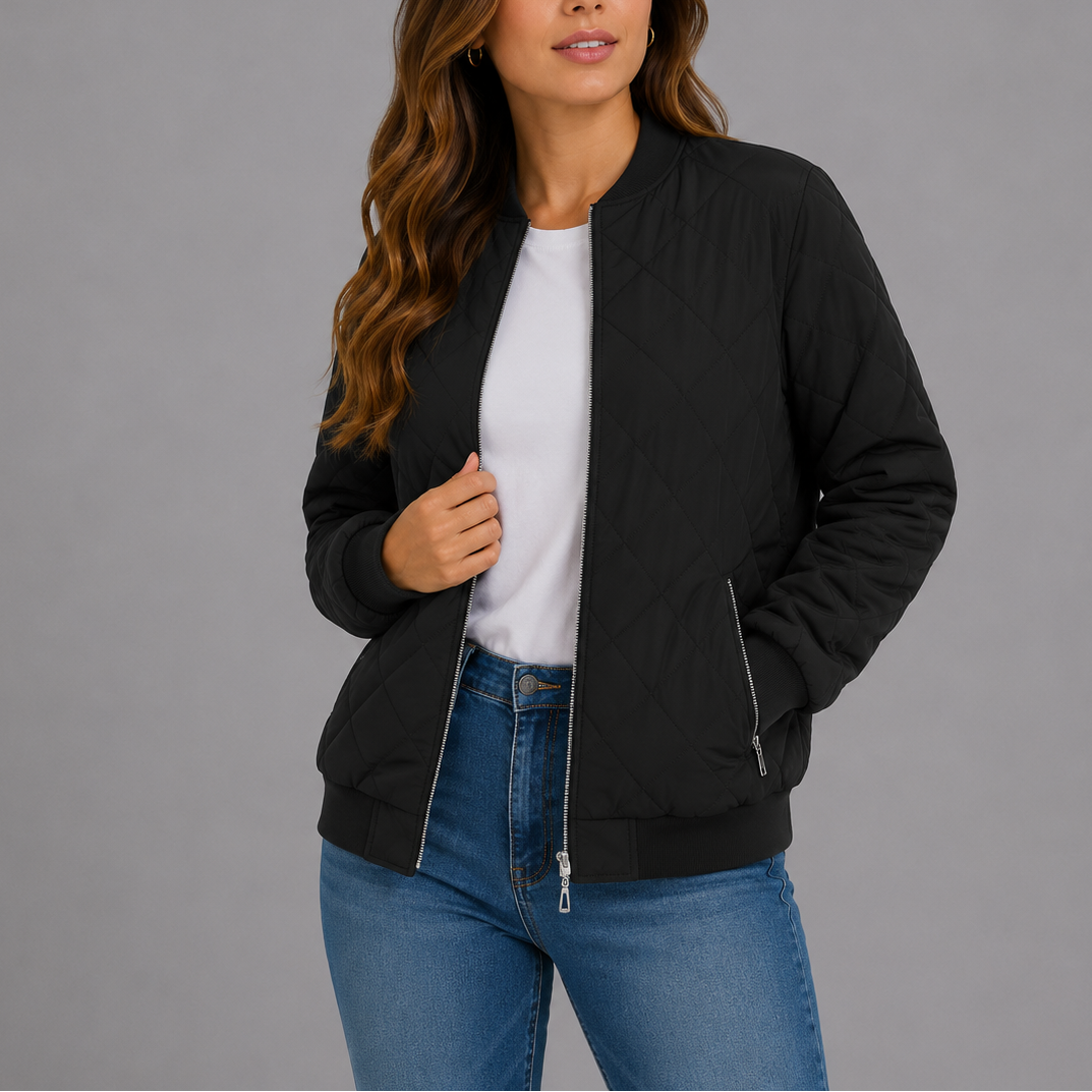Henrike Quilted Bomber Collarless Jacket