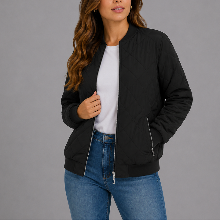 Henrike Quilted Bomber Collarless Jacket