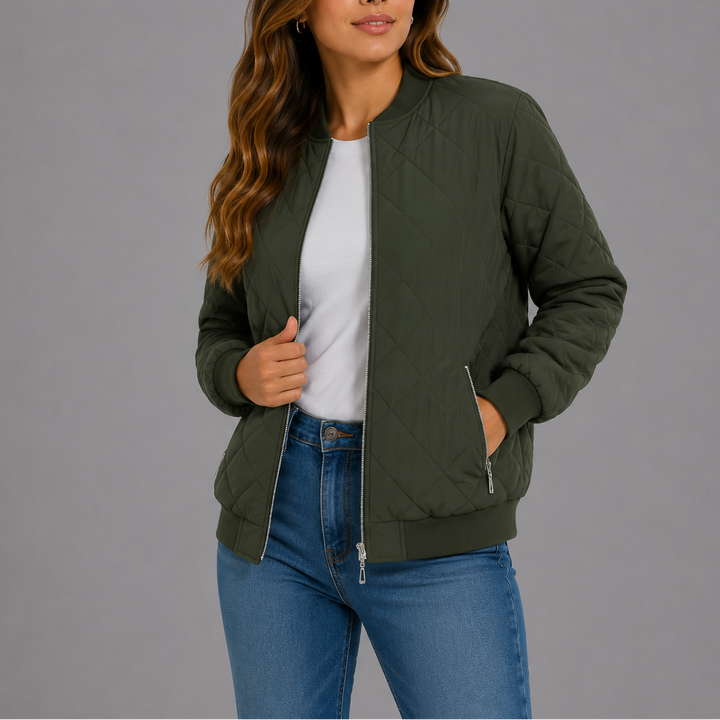Henrike Quilted Bomber Collarless Jacket