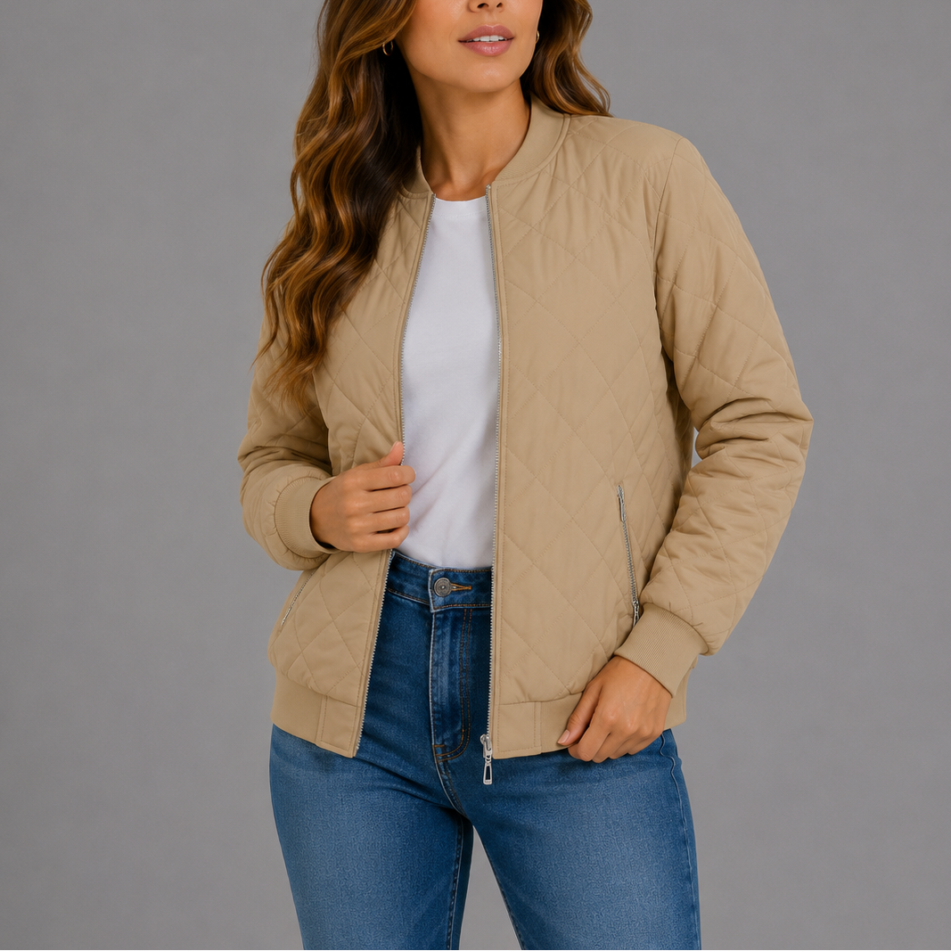 Henrike Quilted Bomber Collarless Jacket