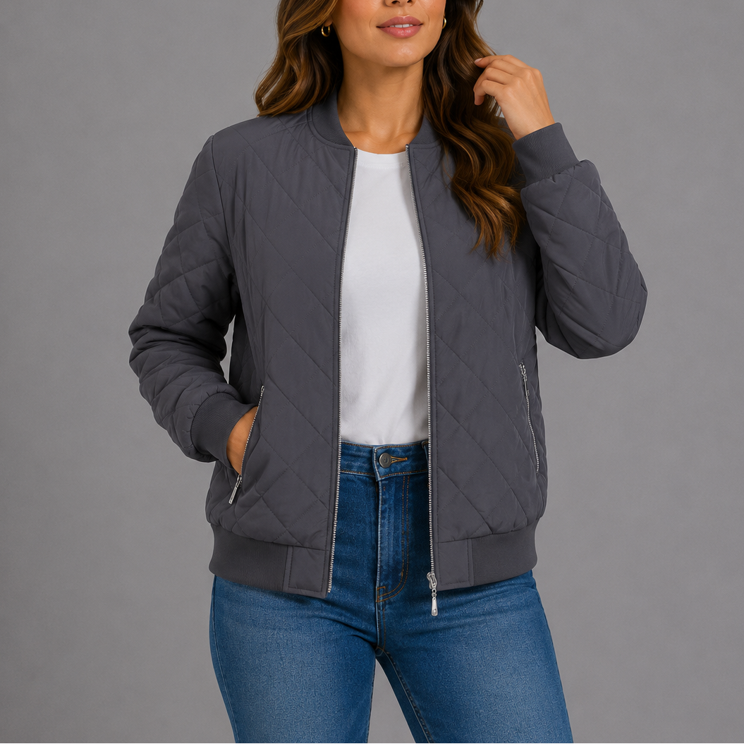 Henrike Quilted Bomber Collarless Jacket