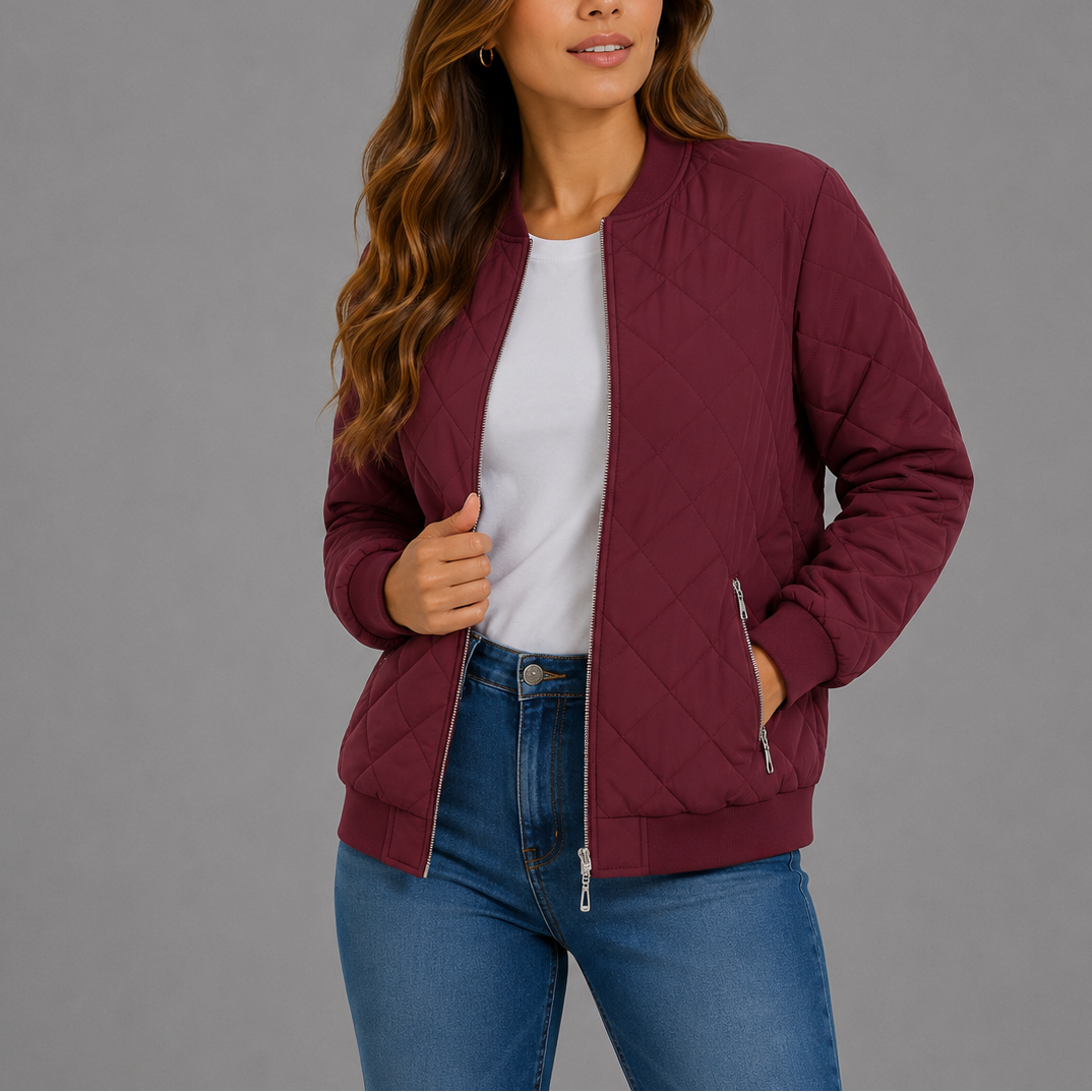 Henrike Quilted Bomber Collarless Jacket