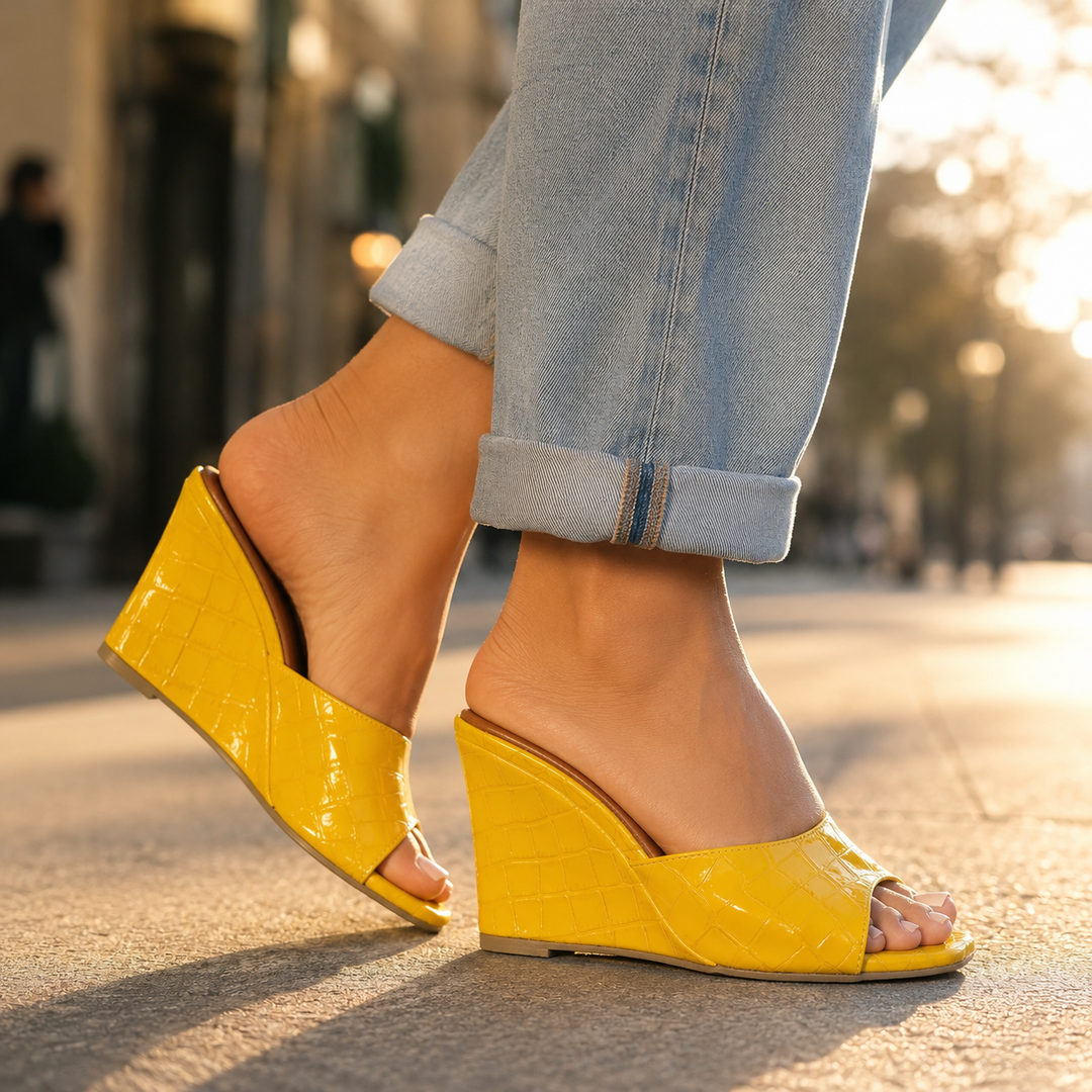 Iskra Leather Embossed Wedge Sandals