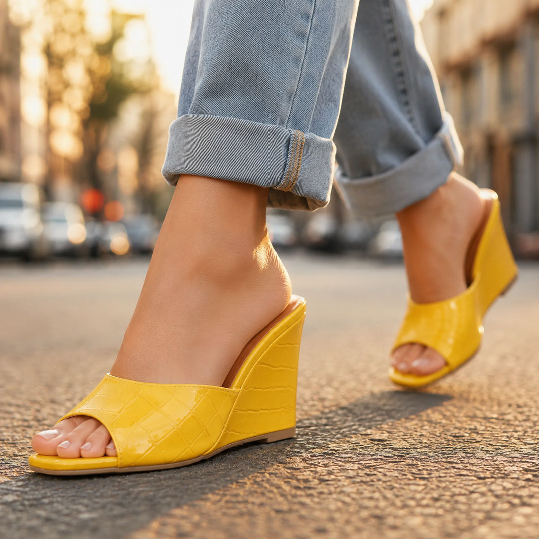 Iskra Leather Embossed Wedge Sandals