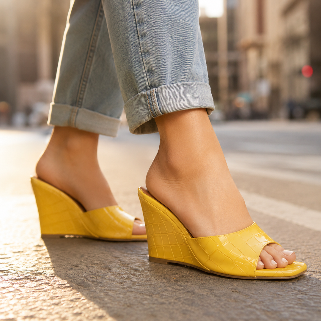 Iskra Leather Embossed Wedge Sandals