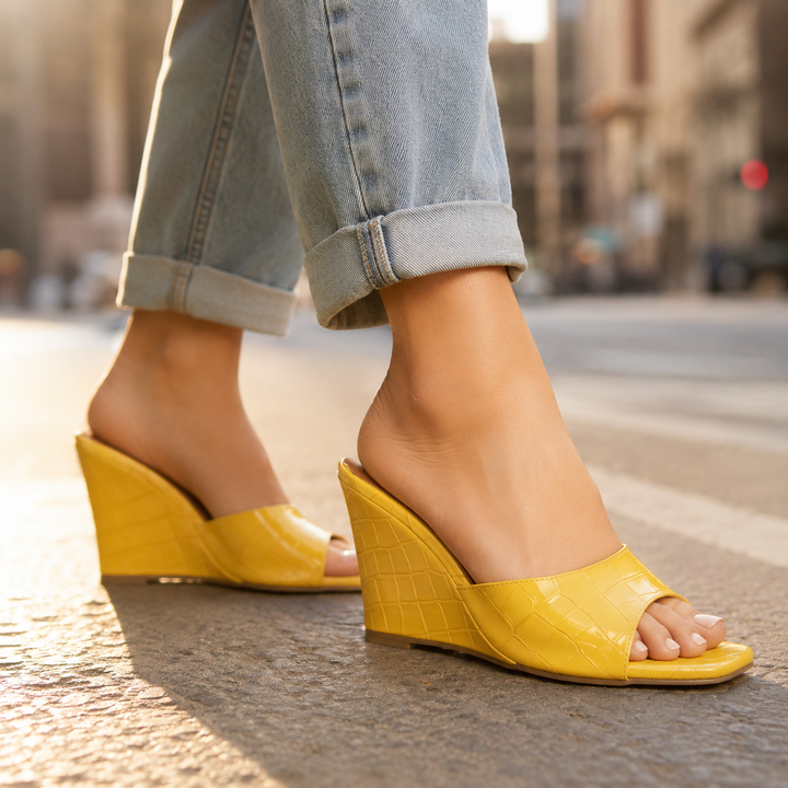 Iskra Leather Embossed Wedge Sandals
