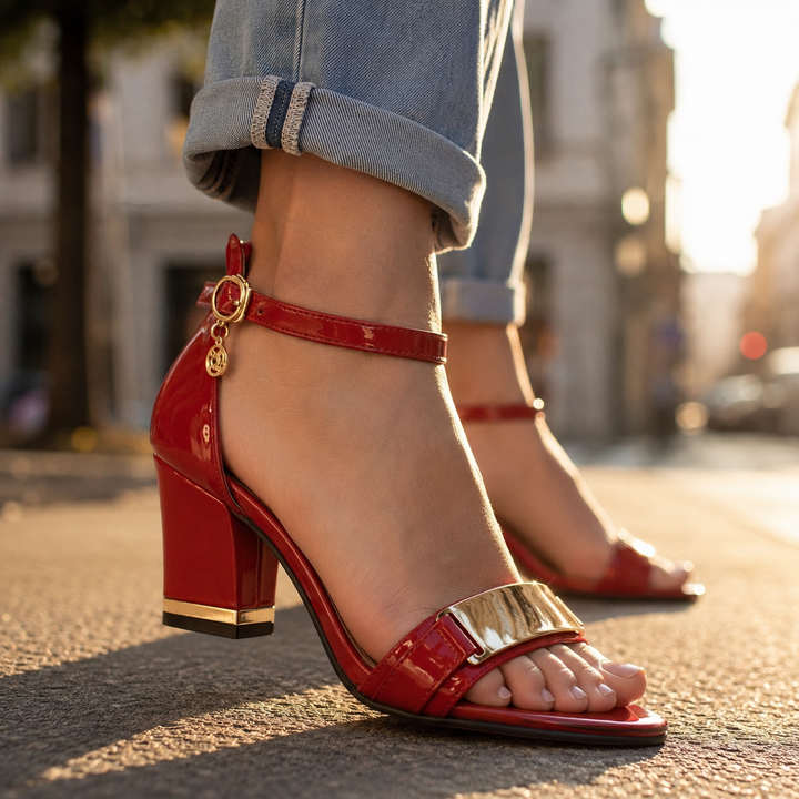 Evora Open Toe Block Heels