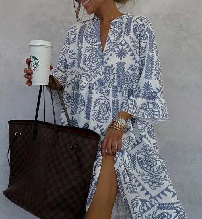 Marisol Boho Patterned Long Sleeve Mini Dress