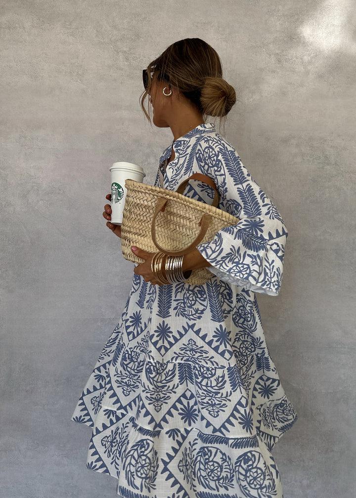 long sleeve boho mini dress Women's Maxi Dress Vintage Dress Casual Dress Boho Dress Casual Daily Loose Fit Graphic Half Sleeve V Neck Blue Khaki Spring Fall