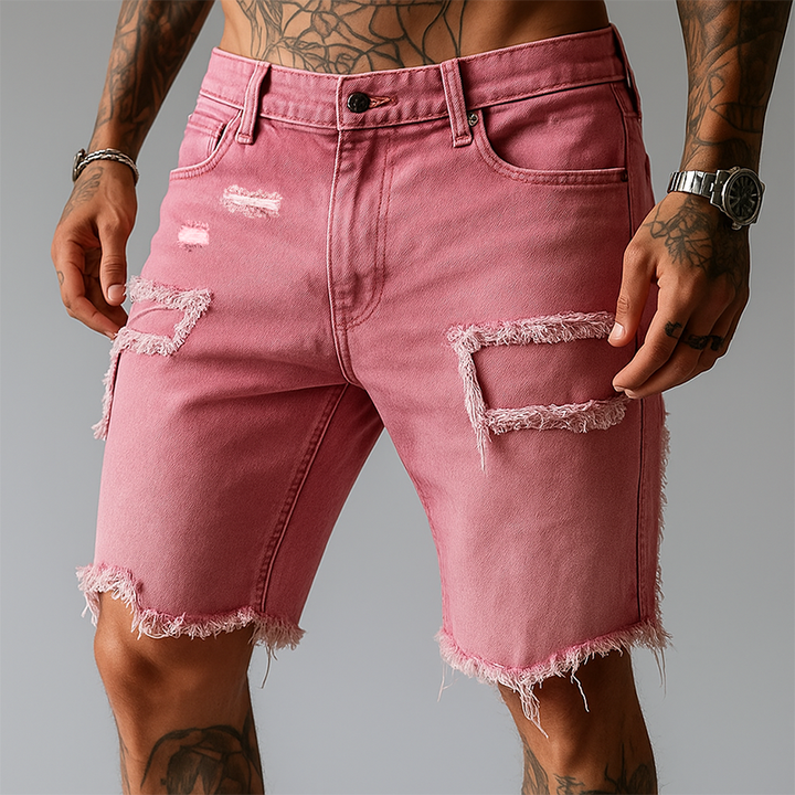 Luca Ripped Stretch Denim Shorts