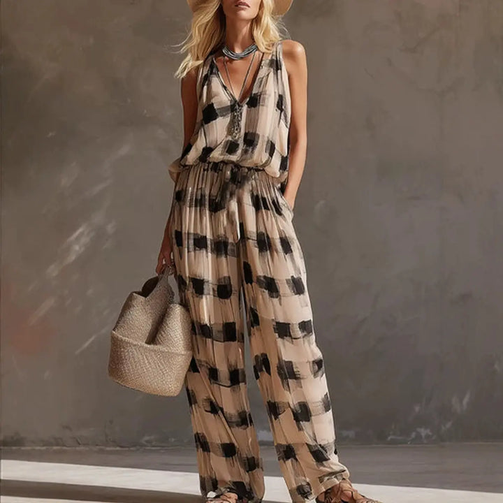 Minerva Bohemian Abstract Print Wide Leg Pants Set