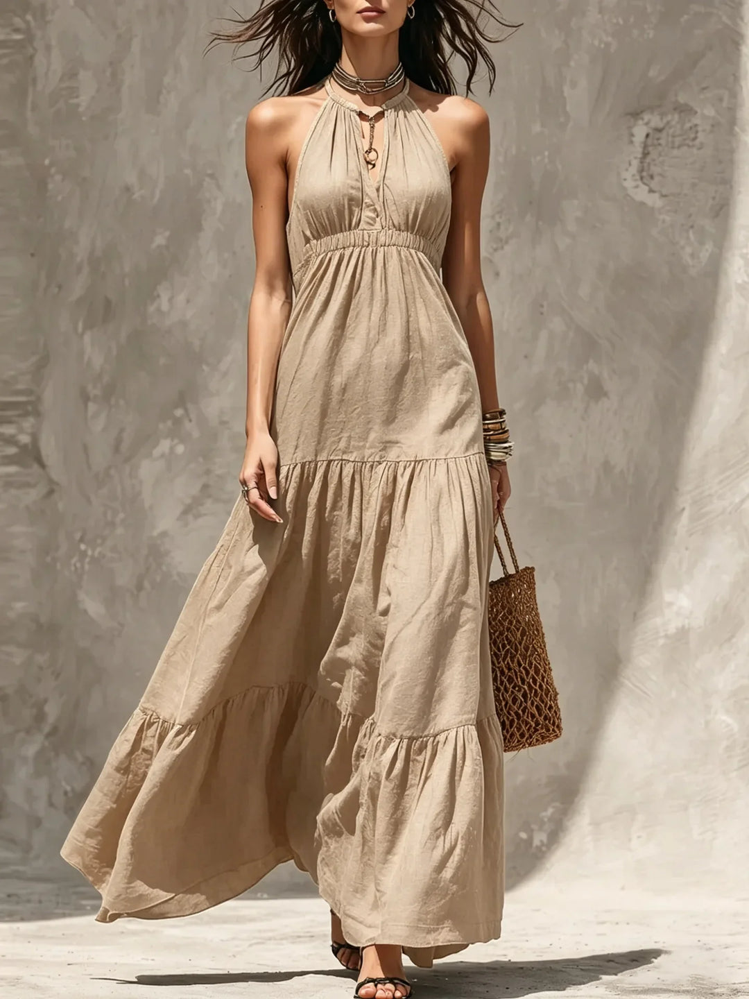 Lucielle Bohemian Halter Tiered Maxi Dress