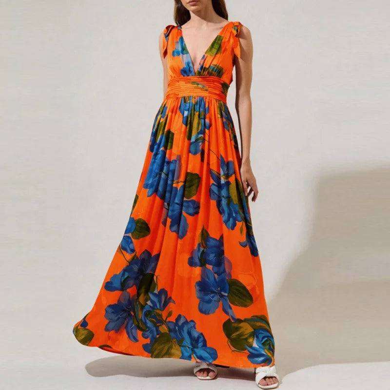 Dulcie Bohemian Floral V Neck Maxi Dress