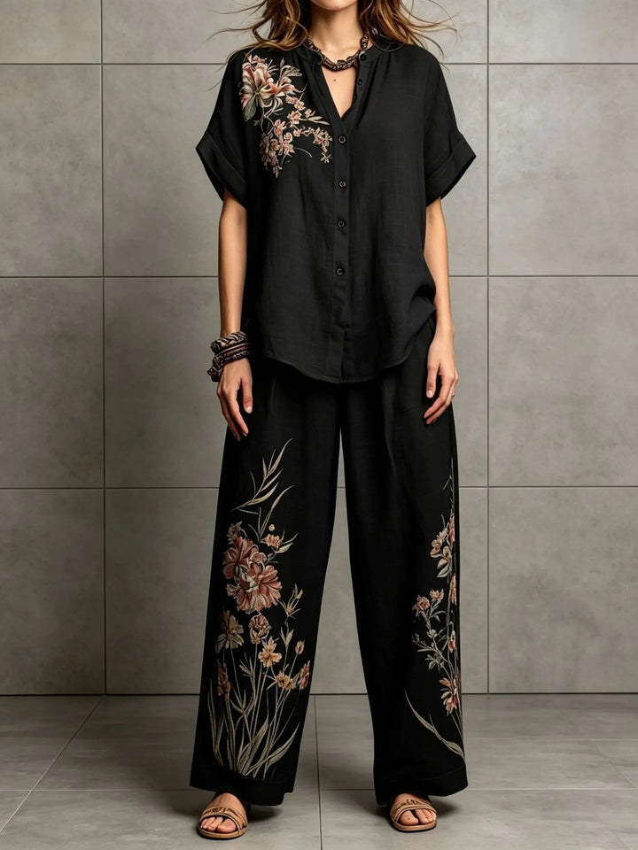Amelina Bohemian Floral Printed Wide Leg Pants Set