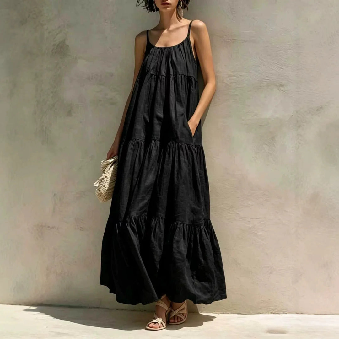 Aniyah Tiered Linen Maxi Dress