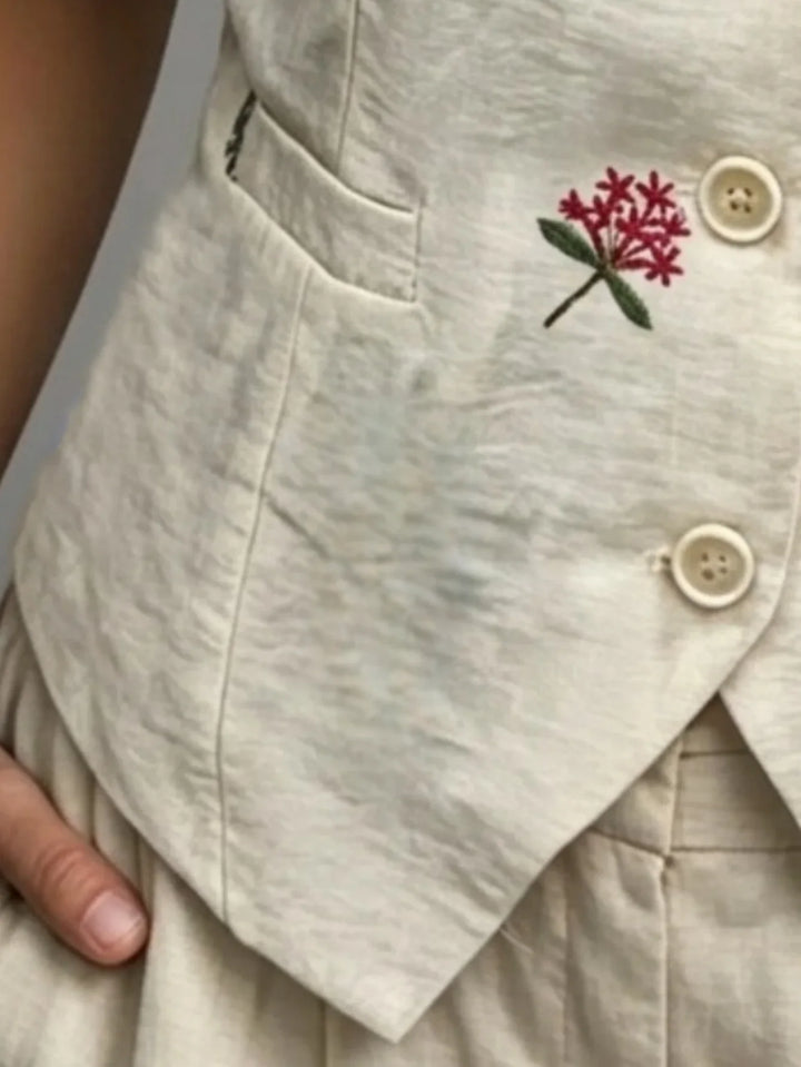 Isabel Embroidered Linen Vest