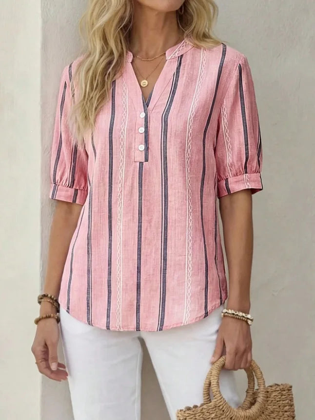 Harlene Striped V Neck Blouse