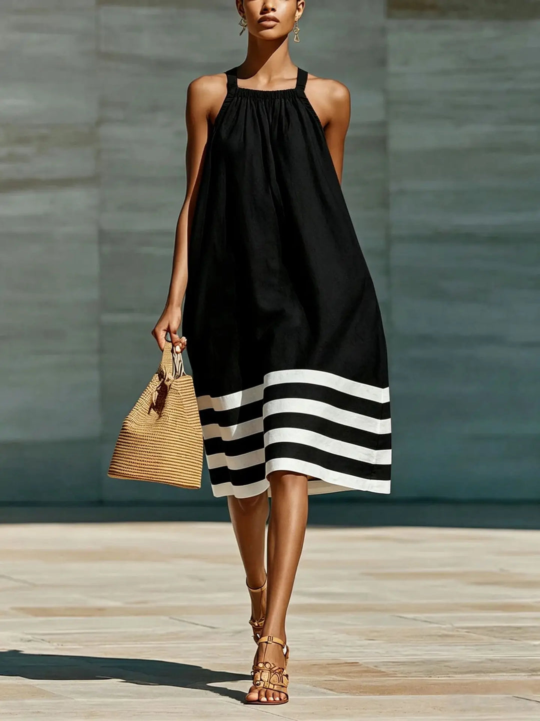 Maralyn Striped Boho Midi Dress