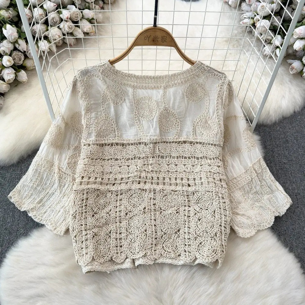 Jasmine Embroidered Crochet Blouse
