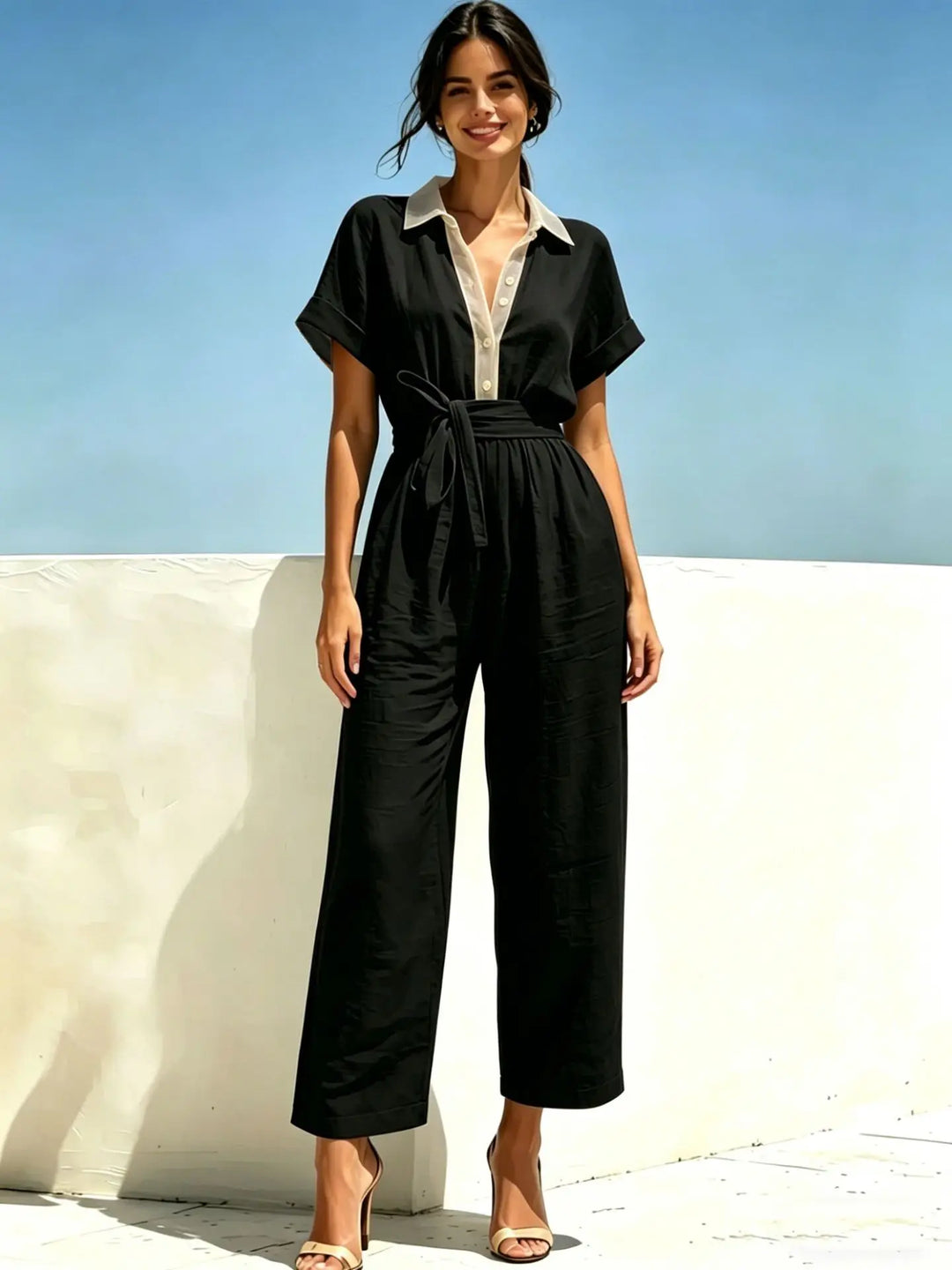Cassandra Belted Short Sleeve Jumpsuit