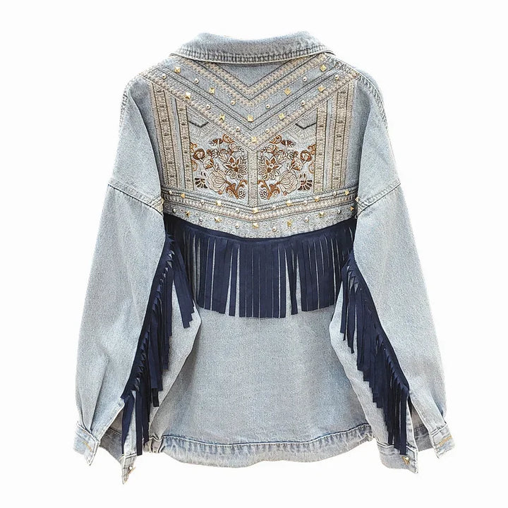Tiana Embroidered Fringe Denim Jacket