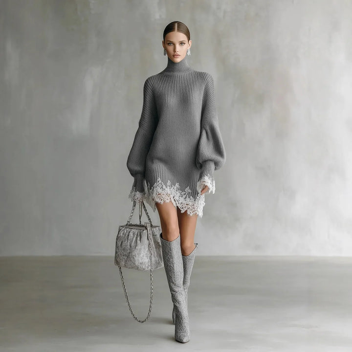 Simone Turtleneck Lace Sweater Dress
